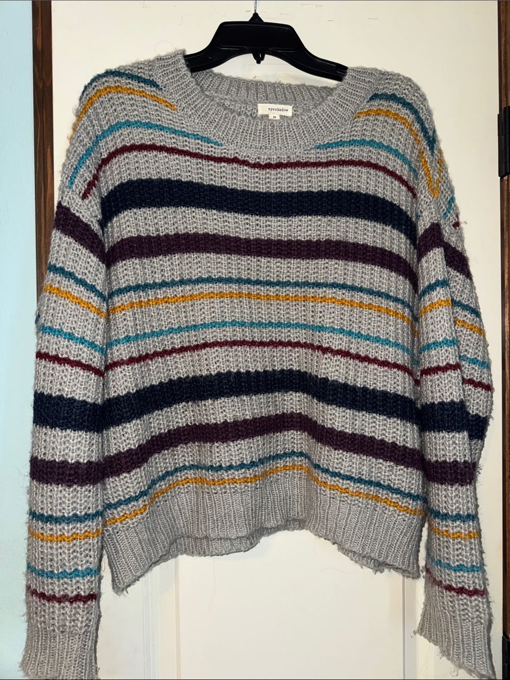 women's gray striped cozy knit sweater